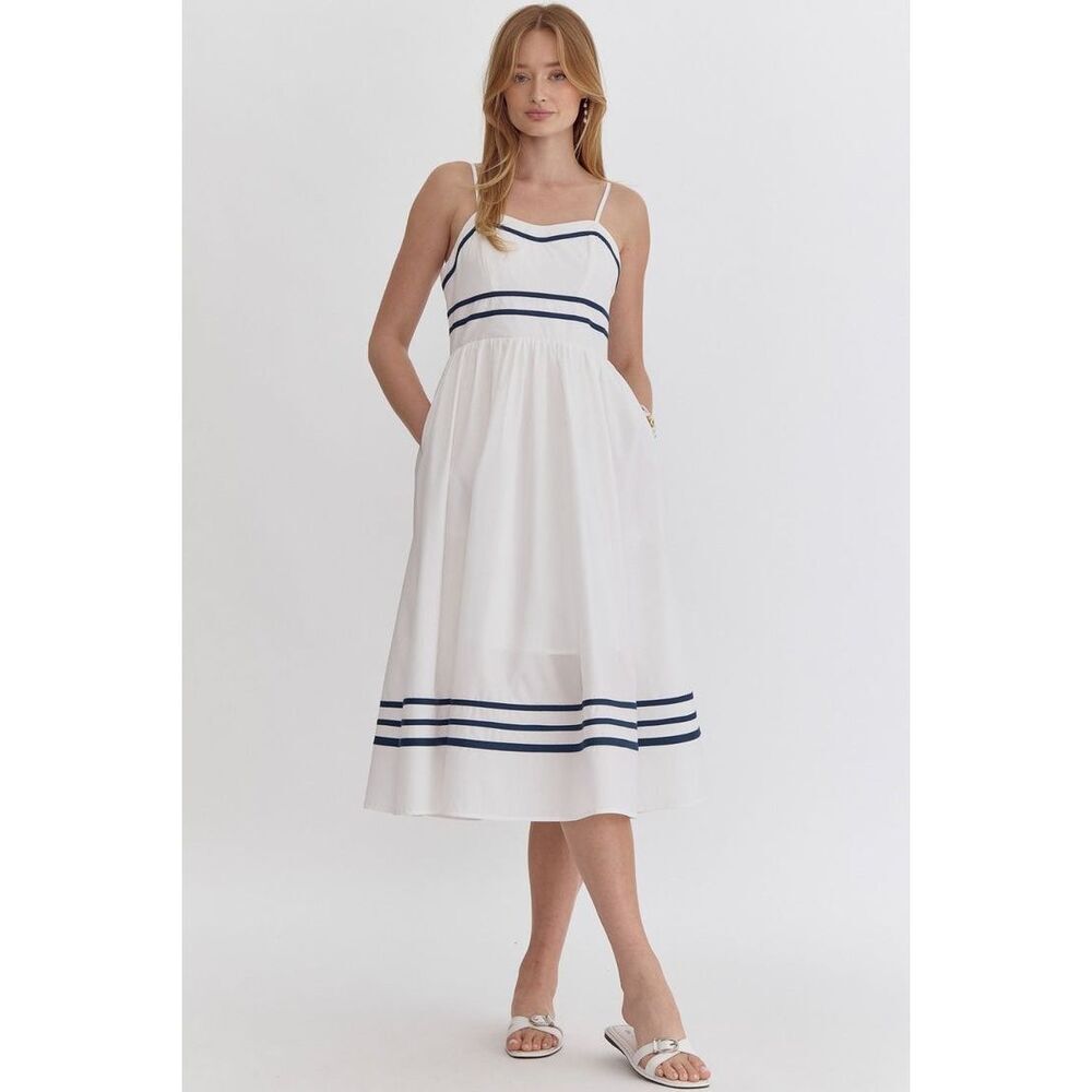 Moon River Spaghetti Strap Midi Dress- White Sailor-inspired details Size S NWT - Picture 3 of 7